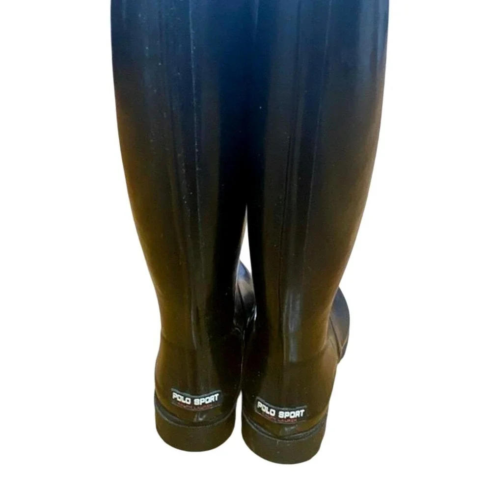 Vintage Polo Sport Ralph Lauren Black Tall Rain Boots Womens Size 6 EU‎ 36.5/37